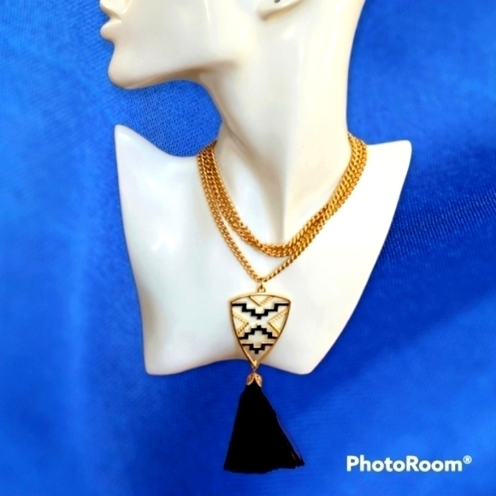 3/$30 Goldtone Geometric Flapper Sautoir Tassel Pendant Long Chain Necklace